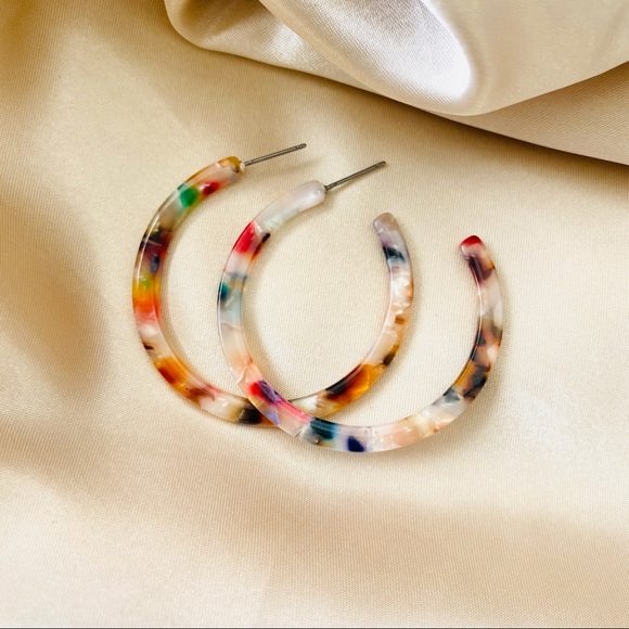 💕Last one Tortoise Shell Hoop Earrings Acrylic - Picture 3 of 7